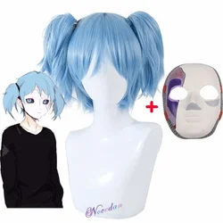 Sally Face Cosplay Props Sally Latex Face Mask Wig Short Blue Heat Resistant Synthetic Hair Clip Ponytail Wig Costume