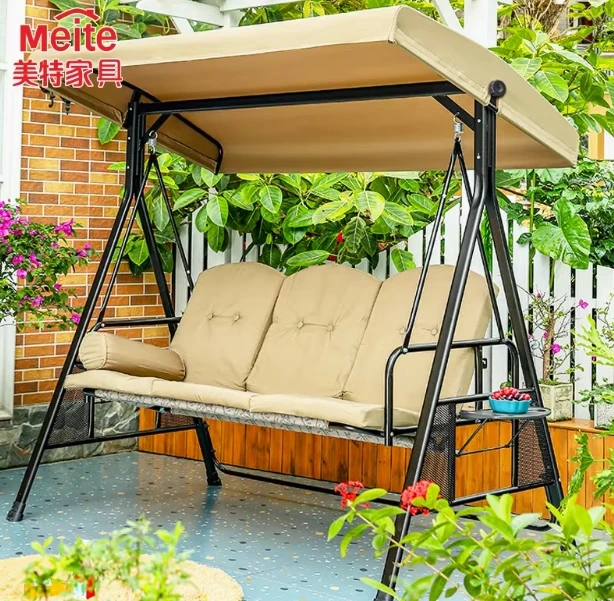 Seat Rattan Person Patio Side Tables Chair Luxury 3-Seat Swings Cushions Cushioned Canopy Outdoor Swing 3 Seater