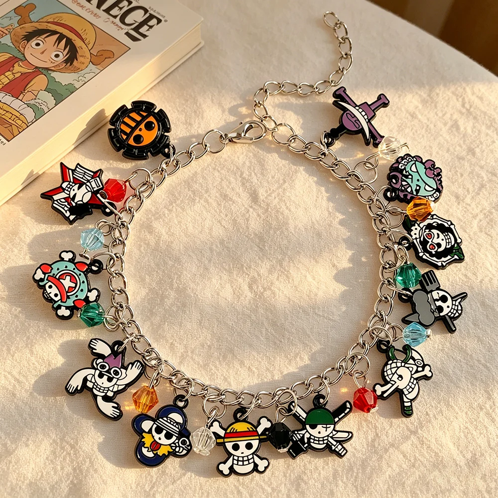 Anime One Piece Straw Hat Pirates Charm Bracelet Cosplay Jewelry Gift Cosplay Accessory Gift for Manga Lovers