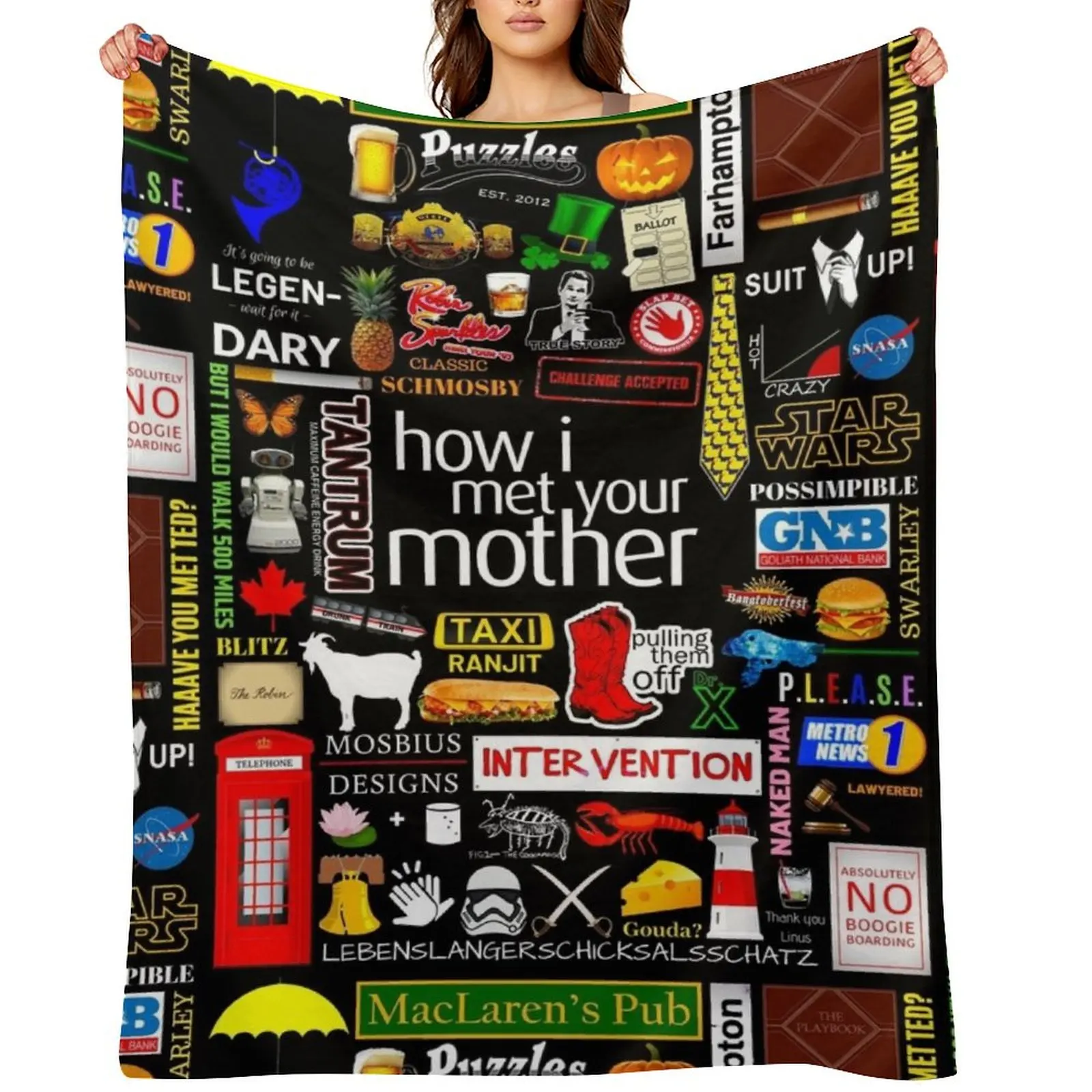 

How i Met Your Mother Collage Poster Iconographic - Infographic Throw Blanket funny gift Designers Luxury Blankets