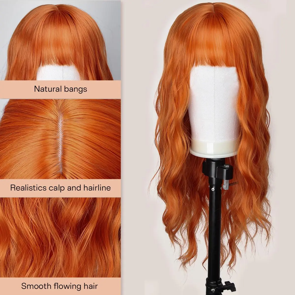 Orange Synthetic Wig with Big Waves for Halloween Cosplay Wig for Role-Playing Party Wig with High-Temperature Threads Wig Set
