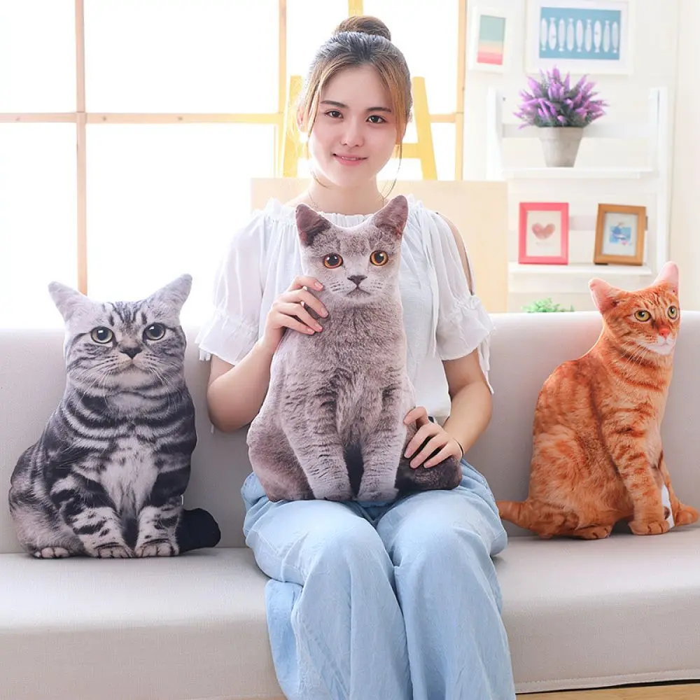 Cute Simulation Cat Plush Pillow 3D Realistic Kitten Stuffed Toy Soft Sofa Cushion Nap Pillow Cartoon Animal Decoration