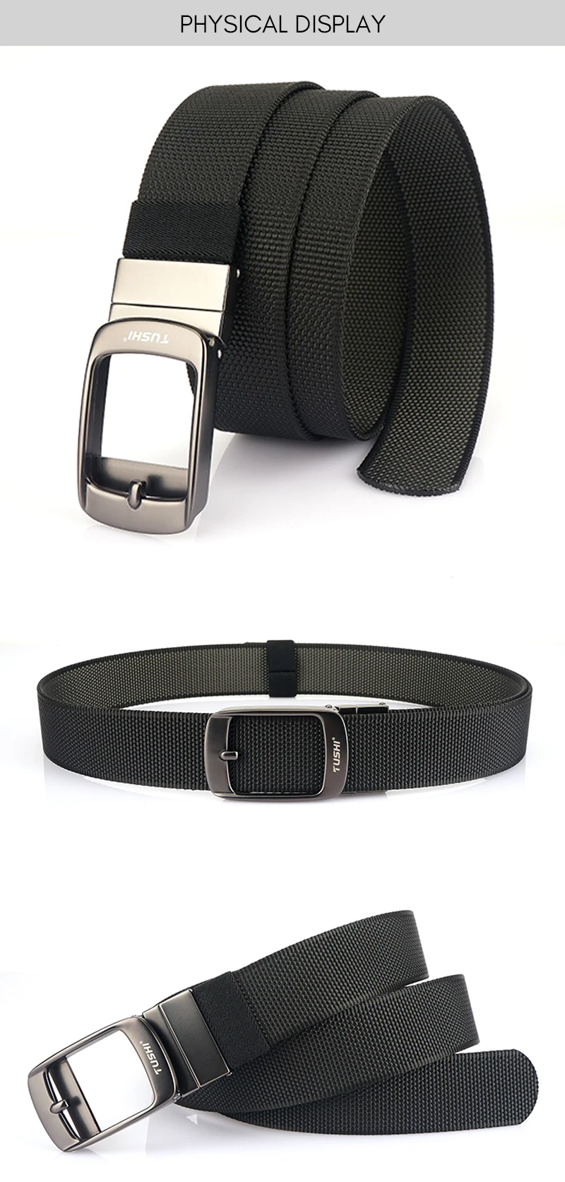 KOLBER New Reversible Belt for Men Alloy Silver Automatic Buckle Casual Belt Tight Nylon Outdoor Work Belt Black Waistband Male