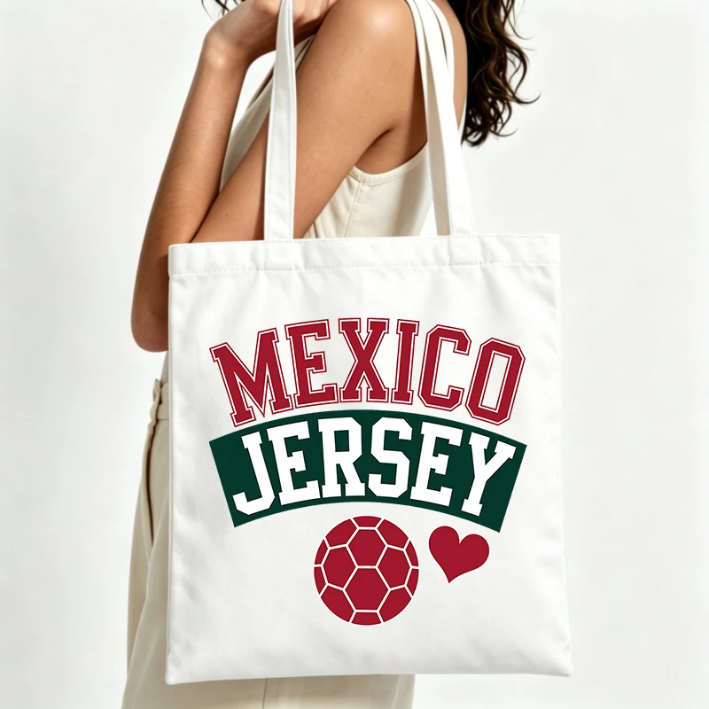 letter and soccer ball print canvas tote bag, casual style for daily shopping and outdoor outings