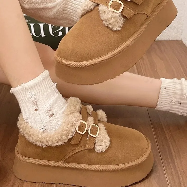 Winter Women's Keep Warm Platform Cotton Shoes Fashion Buckle Low Top Sneakers for Women Outdoor Casual Plus Velvet Snow Boots