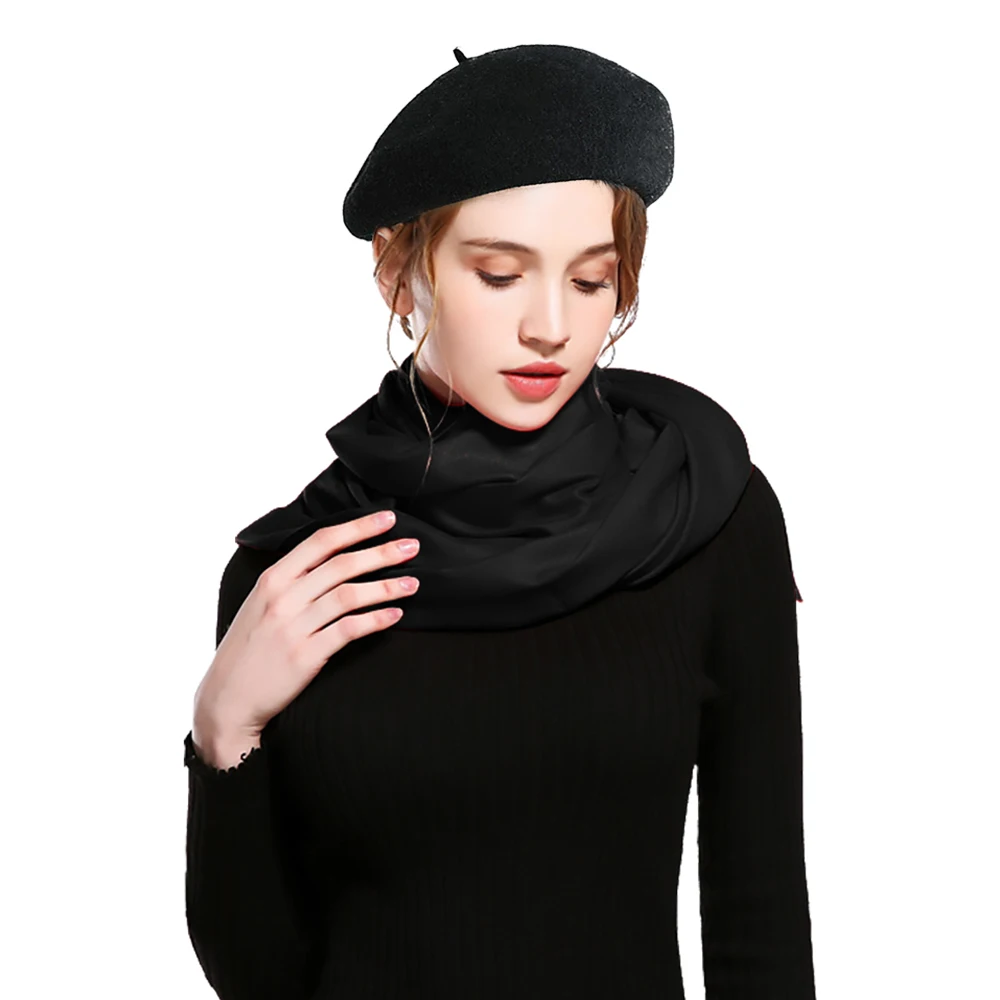 Oh!Sunny Winter Women Wool Berets Scarf French Artist Style Warm Hat Retro Plain Beret Elegant Lady Autumn Caps Solid Color