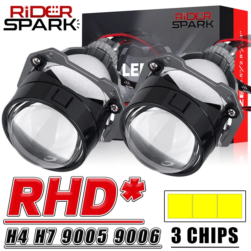 

2.5 Inch Bi Led Projector Lenses H4 H7 9005 9006 Car Headlight Bulbs Auto Light Angel Eyes DRL 5500K White 90W Super Bright 12V