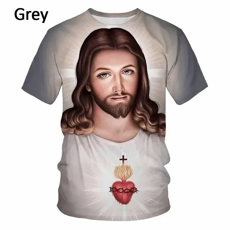 Summer New Men\'s Top 3D Printed Pattern Jesus God Fashion Trend Short Sleeve Comfortable Casual Plus Size Round Neck Top