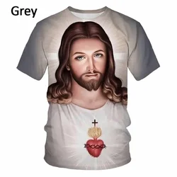 Summer New Men's Top 3D Printed Pattern Jesus God Fashion Trend Short Sleeve Comfortable Casual Plus Size Round Neck Top