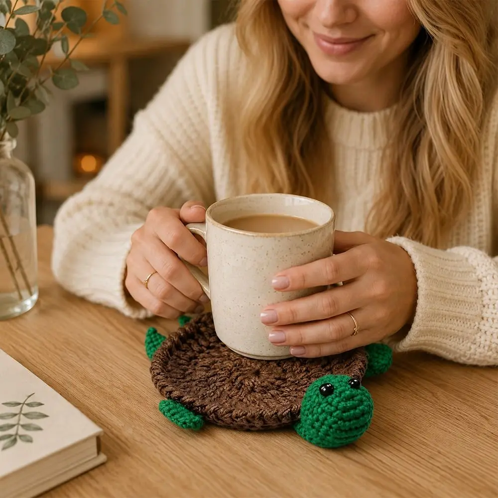 Handmade Crochet Craft Crochet Animal Coaster Non-slip Base Soft Knitted Knitted Drink Coaster Animal Shape Design