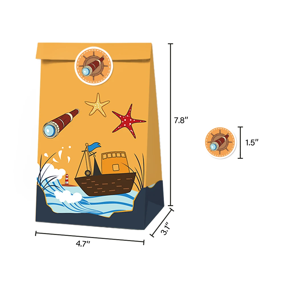 LB043 12Pcs Sea Sailing Cosplay Captain Navigation Birthday Party Candy Kraft Paper Gift Bags Box Baby Shower Party Decorations