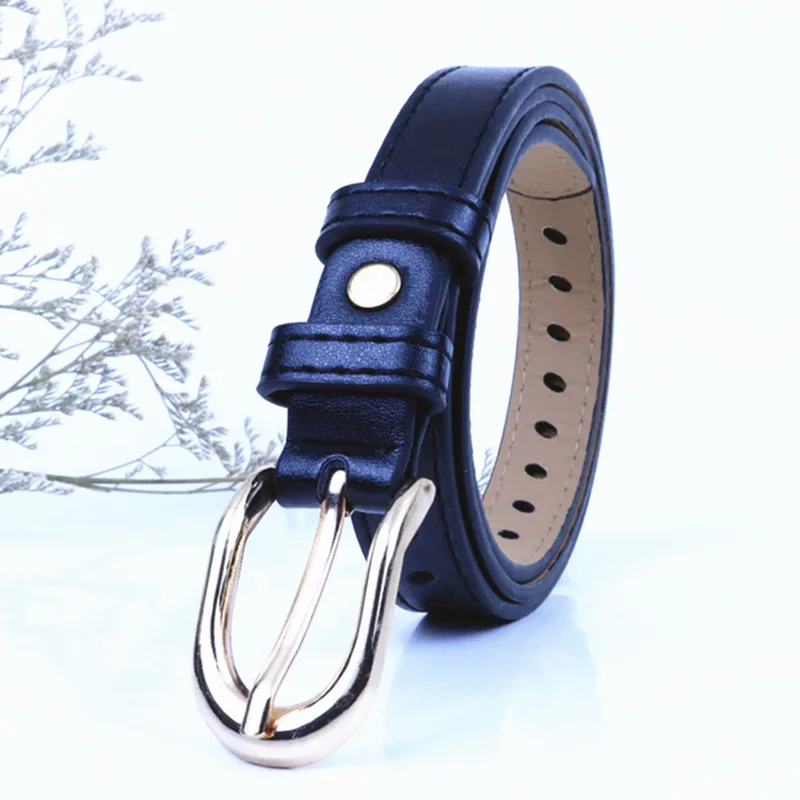 Women Thin Belt Korean Simple All match Hollow Pin Buckle Student Decorative Jeans Porous Black Brown White PU 1.8CM X105CM