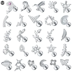 1Pc Titanium CZ Crystal Ear Cartilage Helix Earring Tragus Conch Stud Heart Star Moon Labret Ring Lip Piercing Body Jewelry 16G