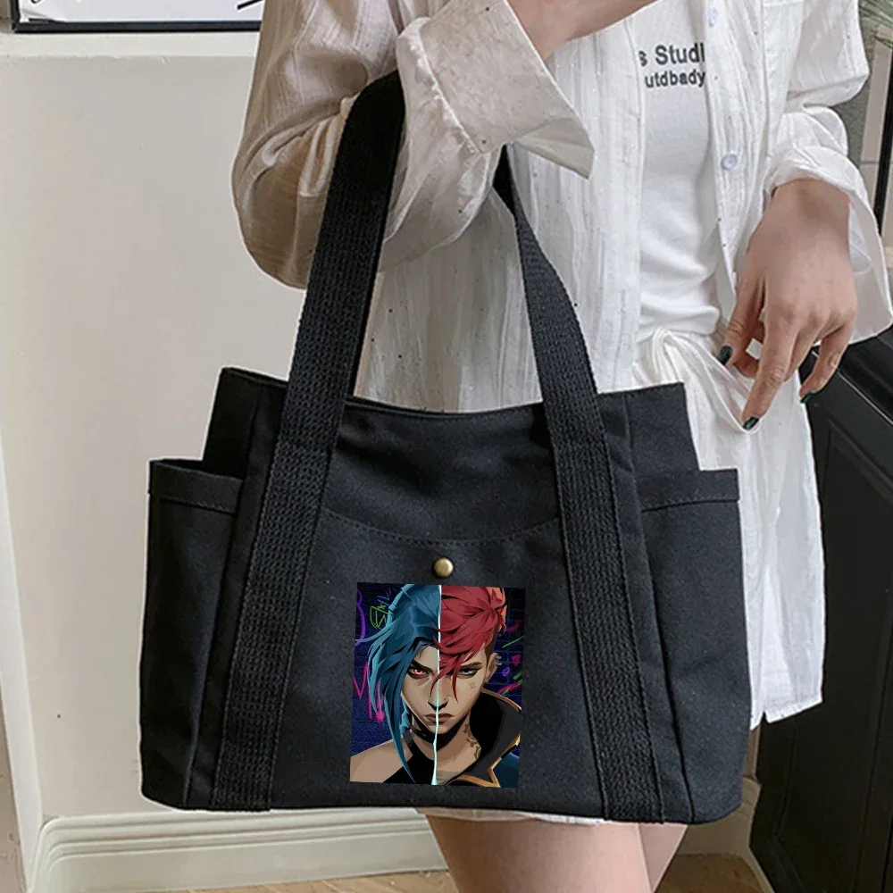 Arcane Tote Bag for Women,men Jinx Arcane VI Bags Anime Printed Canvas Bag Trendy Top-Handle Bags for Work Commuting Carrying