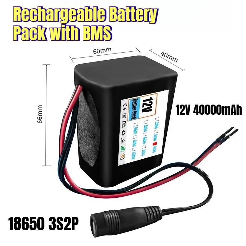 

18650 3S2P 12V 40000mAh Rechargeable Battery Pack with BMS