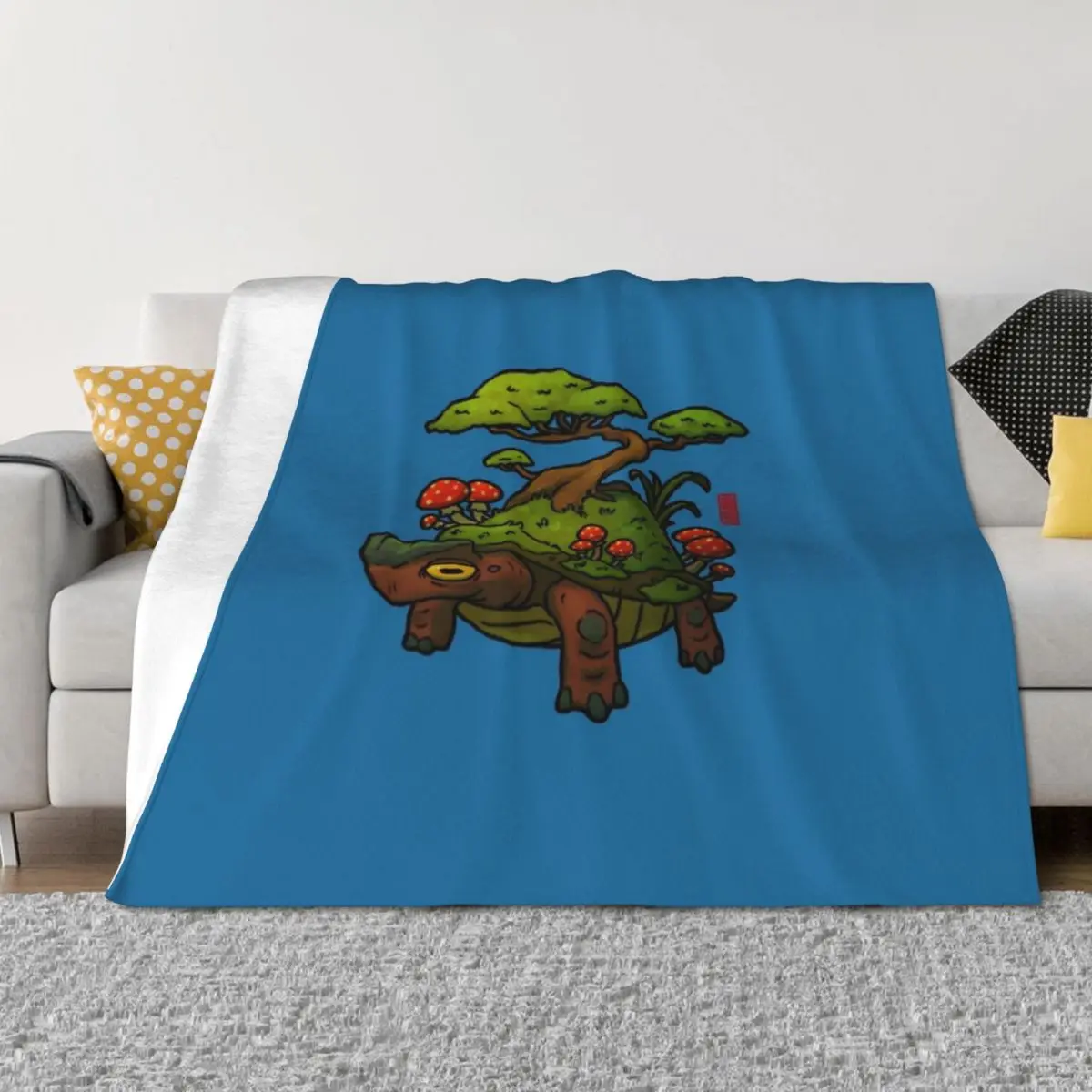 

cute turtle with bonsai and amanita mushrooms Throw Blanket Furry Cute Bed Fashionable wednesday Blankets