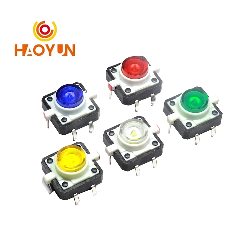 【10-5PCS】Reset Button Momentary With Light 12x12x7.3 mm Green Red Yellow Blue White LED Illuminated Tact Switch 12*12*7.3 MM