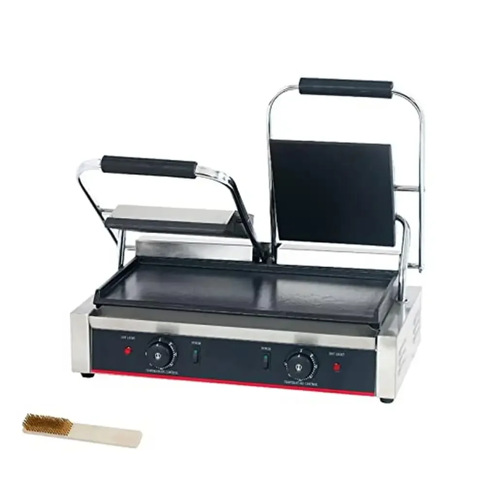 

Electric Commercial Contact Grill Panini Press Steak Maker Non Stick Temperature Control Stainless Steel Cast Iron Grooved