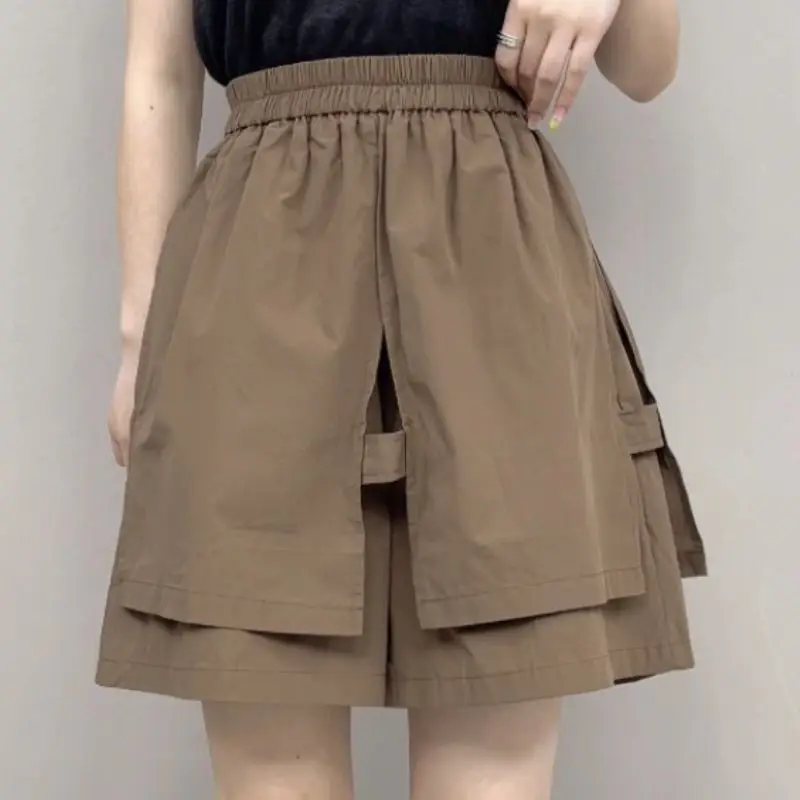 New High Waisted Double-layer Flesh Covered Flower Bud Pants Irregular Skirt Pants Summer New Loose Versatile Shorts Skirt Women