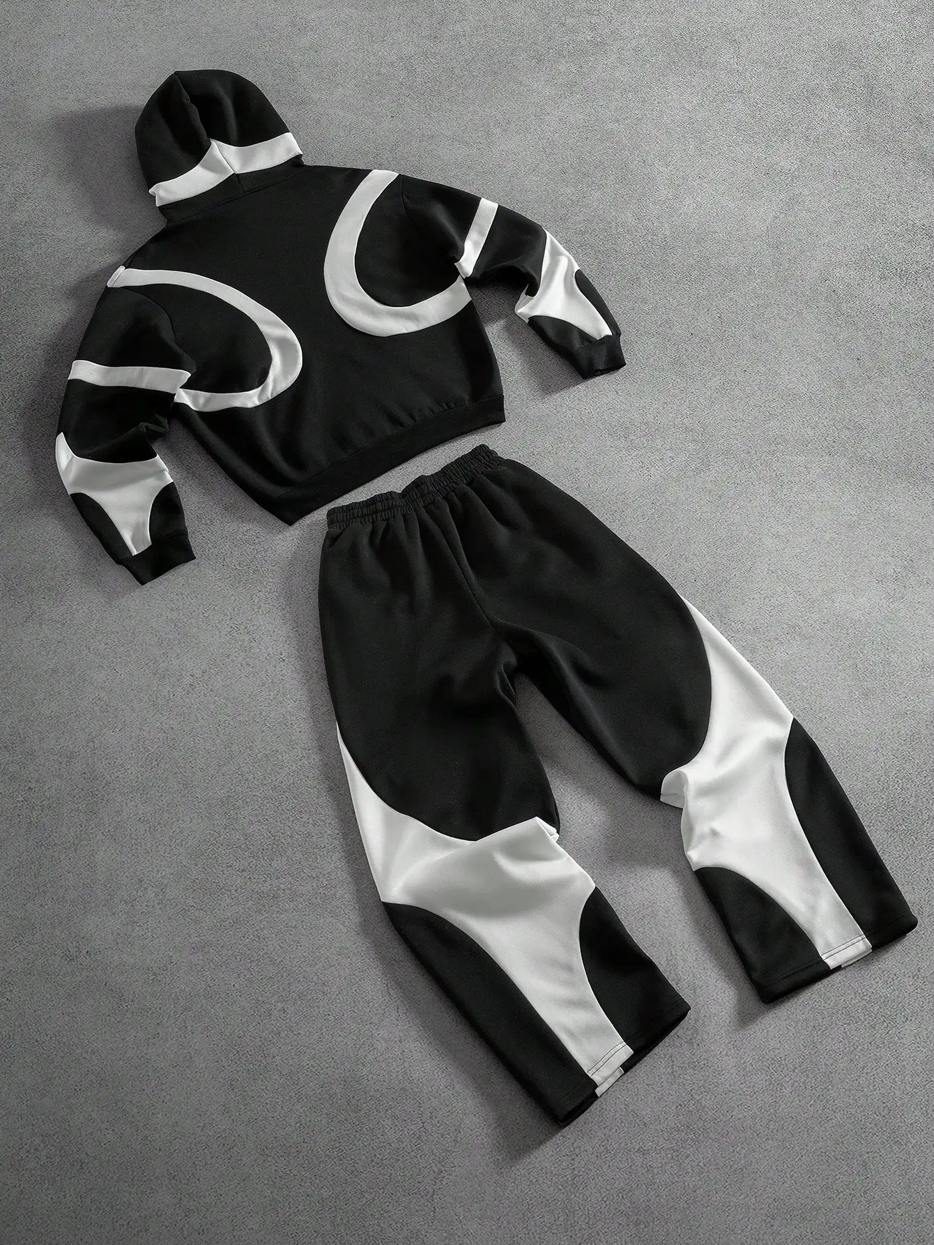

Men's Black White Contrast Patchwork Hoodie Set Streetwear Baggy Sporty Co-ords
