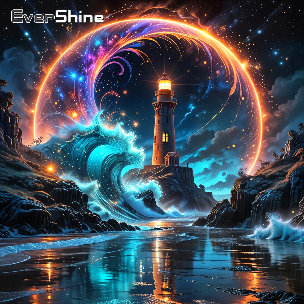 Evershine diamant peinture phare nuit adapté aux débutants bricolage diamant mosaïque bord de mer paysage artisanat Kit fait à la main passe-temps