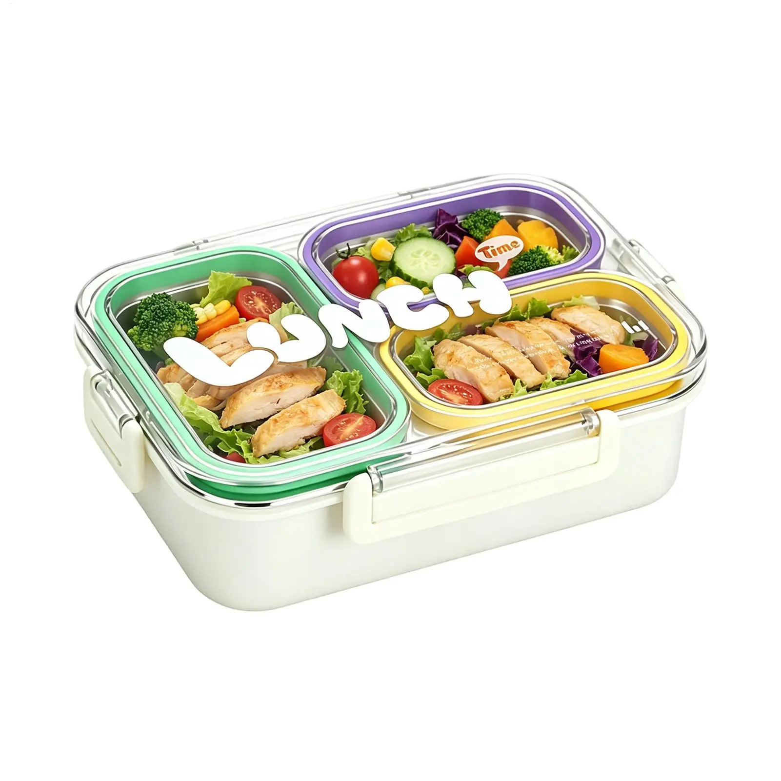 Microwavable 304 Stainless Steel Bento Box 3 Compartment Lunch Box Leakproof Food Storage Container With Lid For Kids School