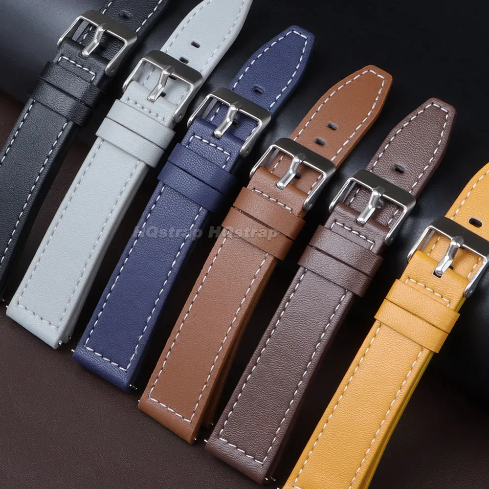 20mm 22mm Soft Leather Watchband for Seiko Quick Release Strap for Huawei Watch GT3/GT2 Vintage Wristband Men Women Bracelet