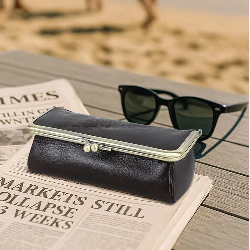 

Genuine Leather Glasses Bag Man Women Sunglasses Storage Holder Clip Pouch Fashion Eyebrow Pencil Case Eyeglasses