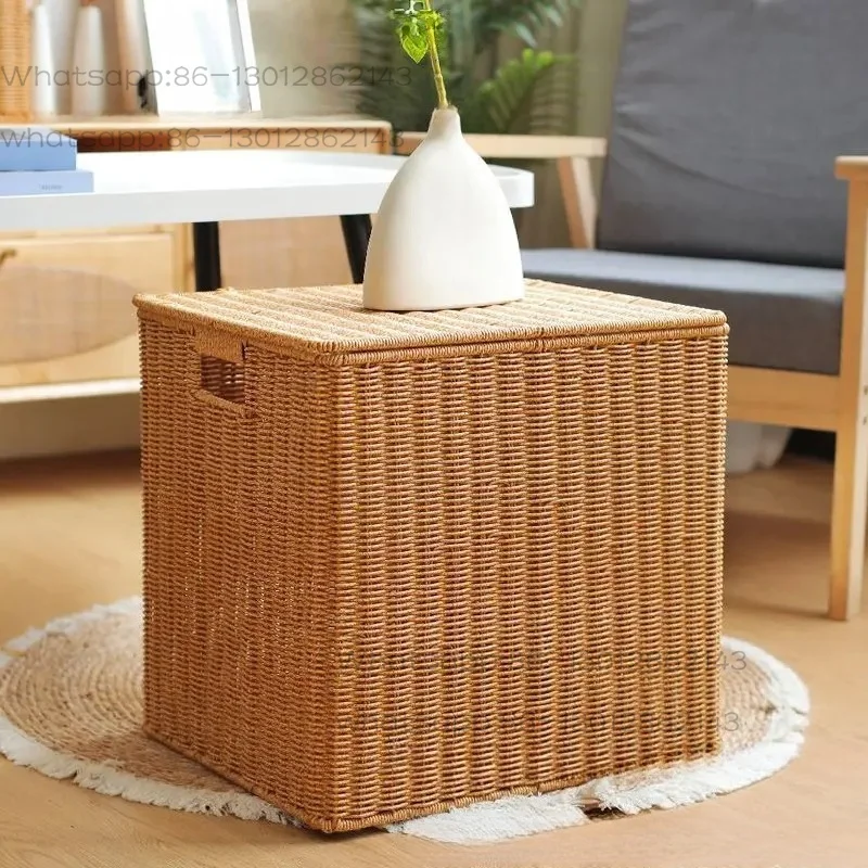 Woven Basket Box Lid Clothes Toy Cabinet High Picnic Fruit Laundry Organizer Storage
