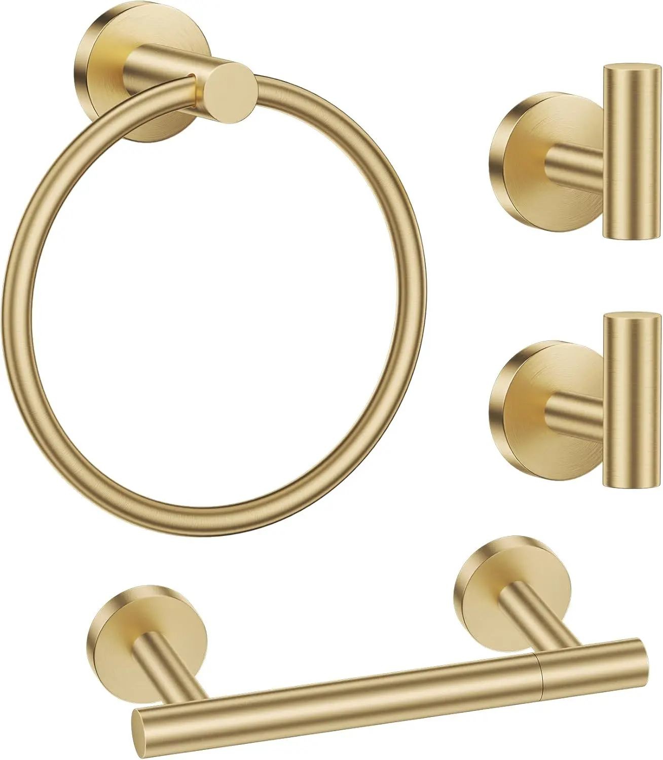 

Brushed Gold Towel Holder Set Include Double Bases Toilet Paper Holder,Towel Ring and 2 Towel Hooks Stainless Steel Wal