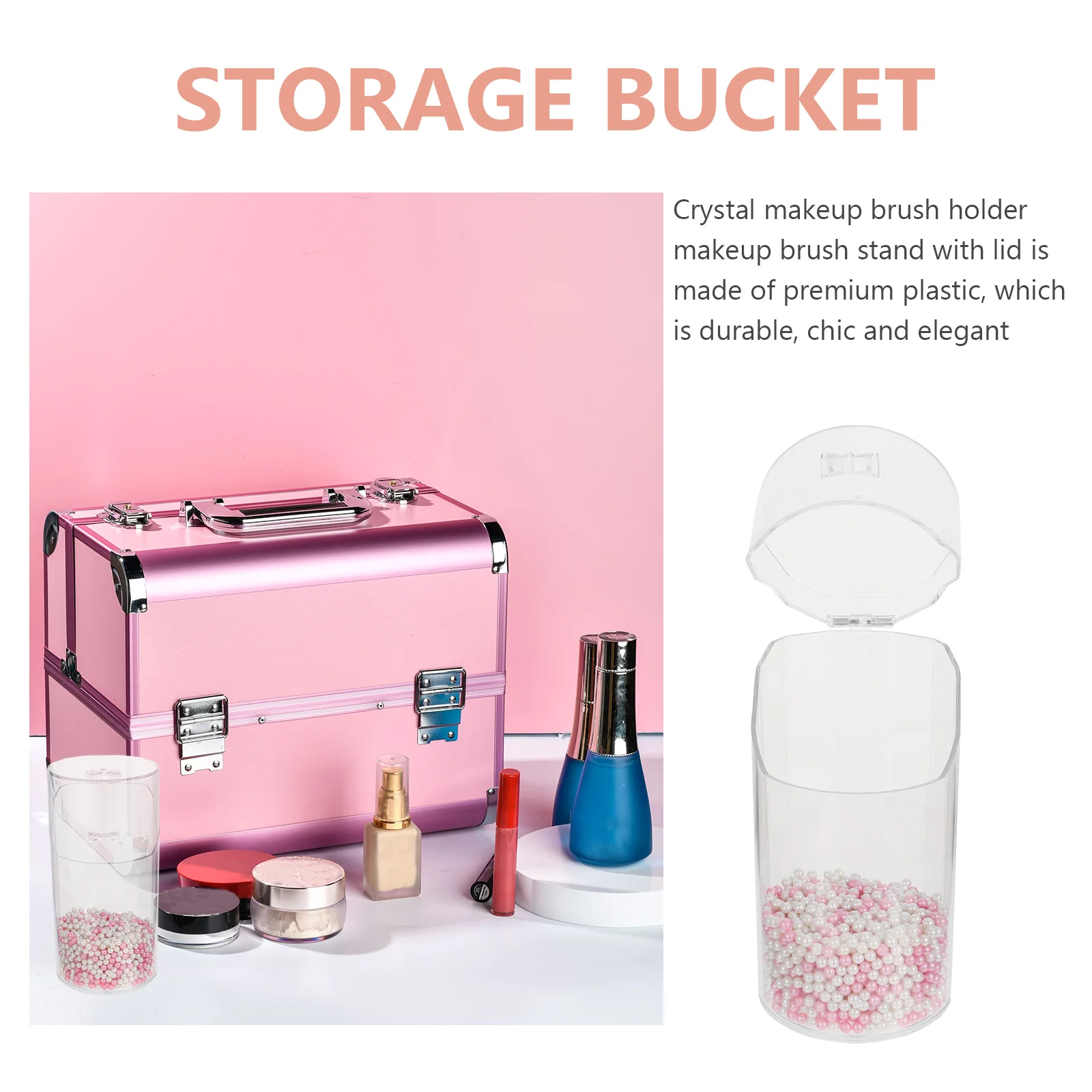 パール付きメイクブラシボックス、ブラシ、リップスティック、スポンジ、ファンデーション、アイシャドウ、パウダー用収納オーガナイザー