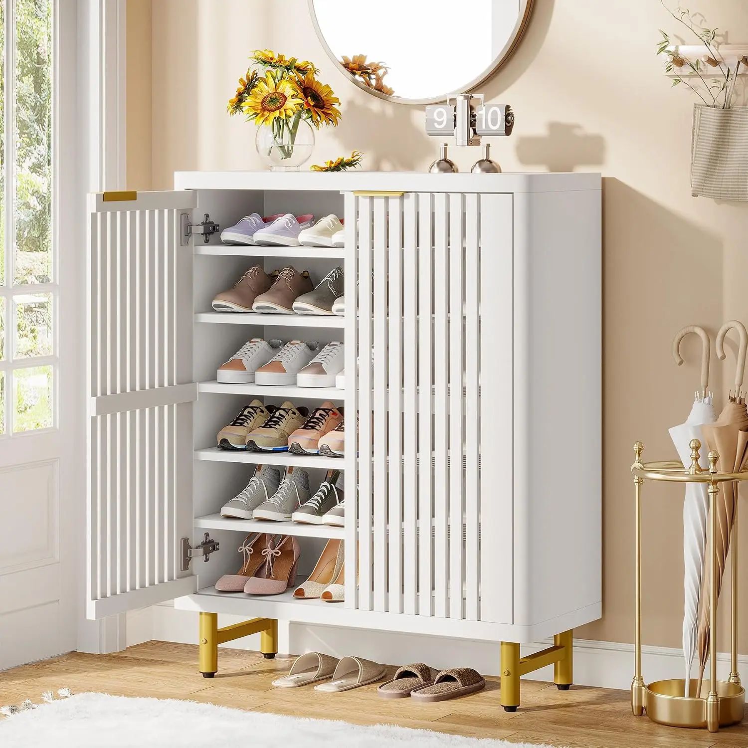 Shutter Door Shoe Cabinet Storage Organizer Entryway Hallway 5-Tier Wooden, Customized