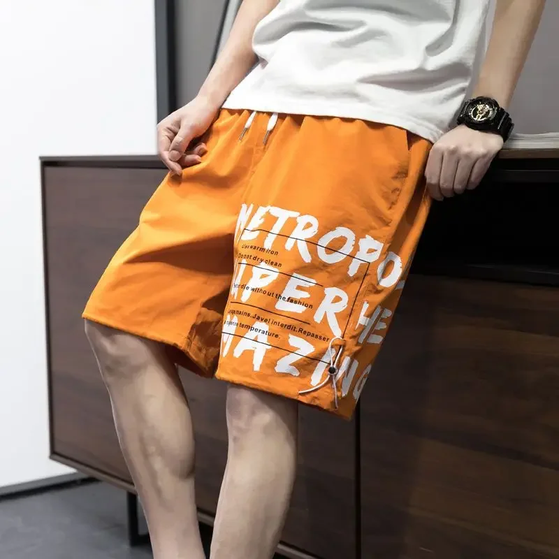 Men's Cargo Shorts Green Male Bermuda Short Pants Printed Elastic Waist Nylon 2024 Fashion Summer with Draw String Homme Casual