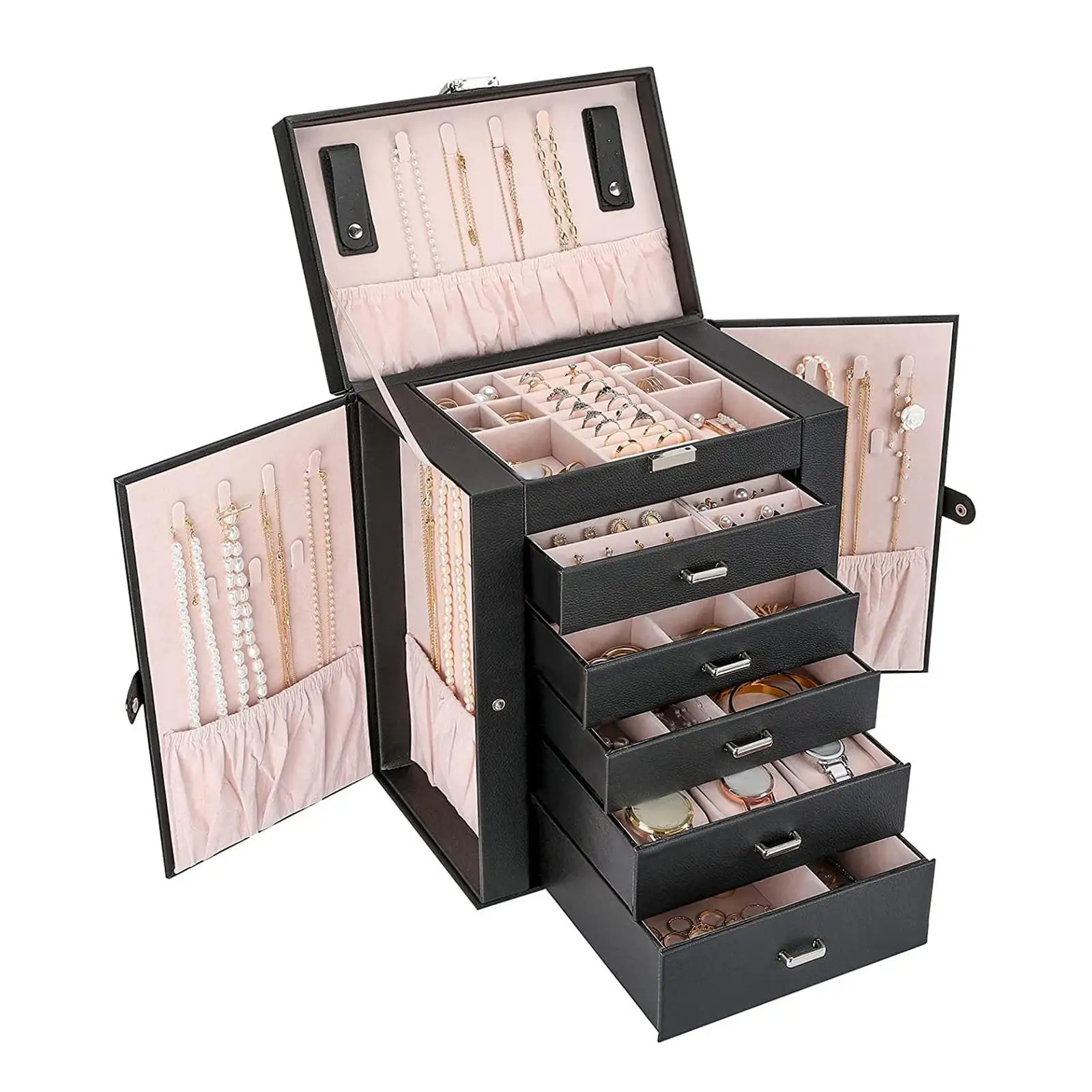 Jewelry Box with Drawers Jewelry Case for Earrings Cufflinks Glasses