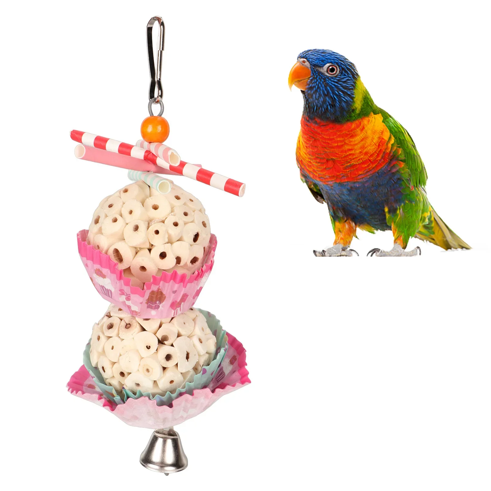 Cake Bird Foraging Toy Edible Soft Boredom Relief Parrot Shredding Chewing Toy For Cockatiel Budgie Single Ball String