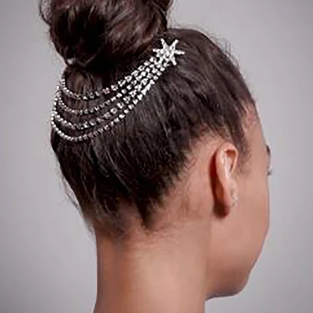 Fashion Crystal Star Tassle Combs for Women Bridal Jewelry Charming Rhinestone Hair Accessories Headpieces Chain Wedding Gifts