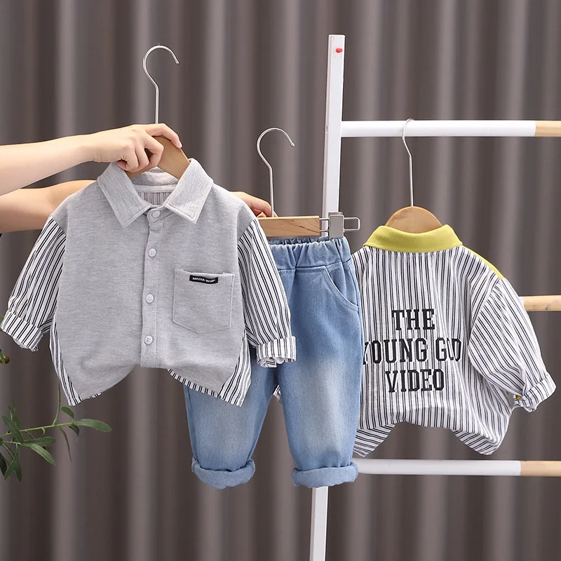 Spring Causal Suit Baby Boys Girls Cartoon Strips Shirt Pants 2pcs/Set Children Clothing Kids Infant Sportswear 0-5 Years