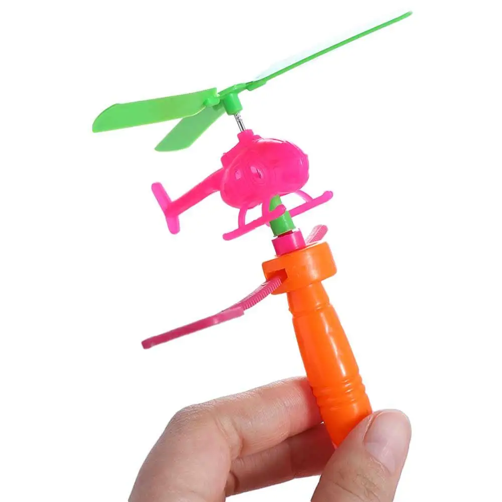 Plastic Pull Line Helicopter Toys With Assembled Handle Outdoor Game Drawstring Plane Multicolor Mini Take-off Draw Toys