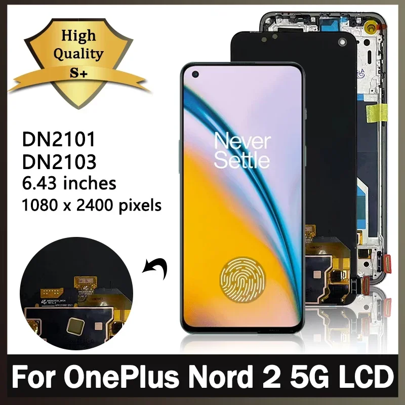 Super AMOLED For OnePlus Nord 2 Nord2 5G LCD DN2101, DN2103 Display Touch Screen Digitizer Panel Assembly For 1+Nord 2 LCD