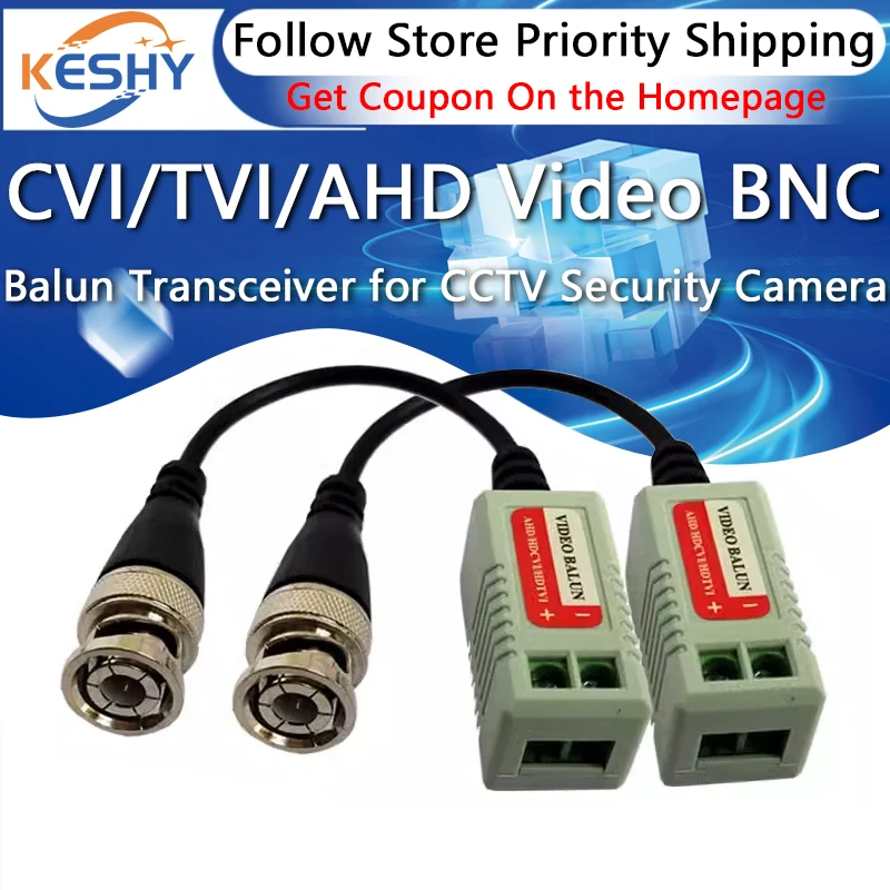 2PCS HD Transmitter Monitors Network Coaxial AHD/CVI/TVI HD Twisted Pair Transmitter BNC Network Cable Connector BNC Connector