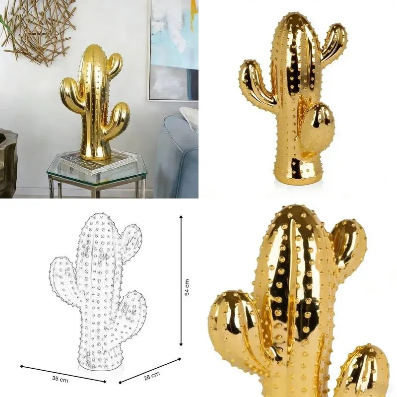 Modern Nordic minimalist creative home decoration living room engraving gold resin cactus sculpture ornament