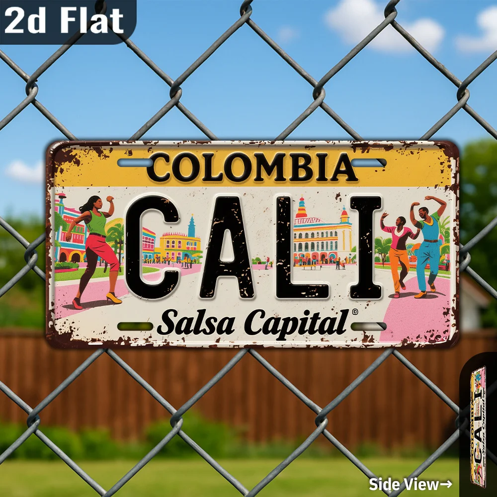 2D Flat, 2D Flat Plane, 1pc Colombian Themed Vintage Metal License Plate Wall Decor – Featuring Text and the City of Cali Design