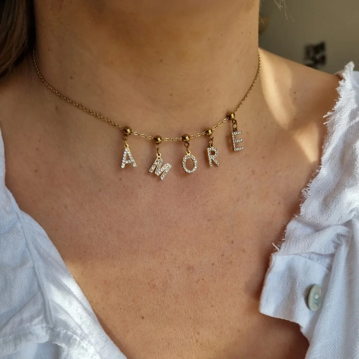 Custom Single Beaded Letter Necklace Personalized Initial Choker Zirconia Nameplate Necklaces For Women Stainless Steel Jewelry
