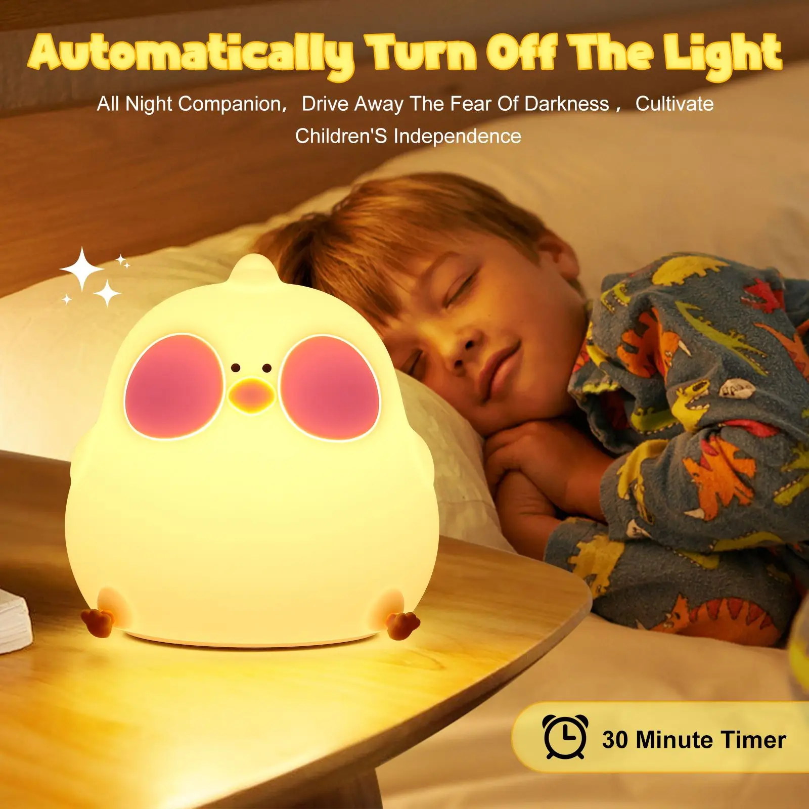 Luz LED de noche de dibujos animados para niños, lámpara de mesita de noche de silicona, recargable por USB, Sensor táctil, temporizador, regalo