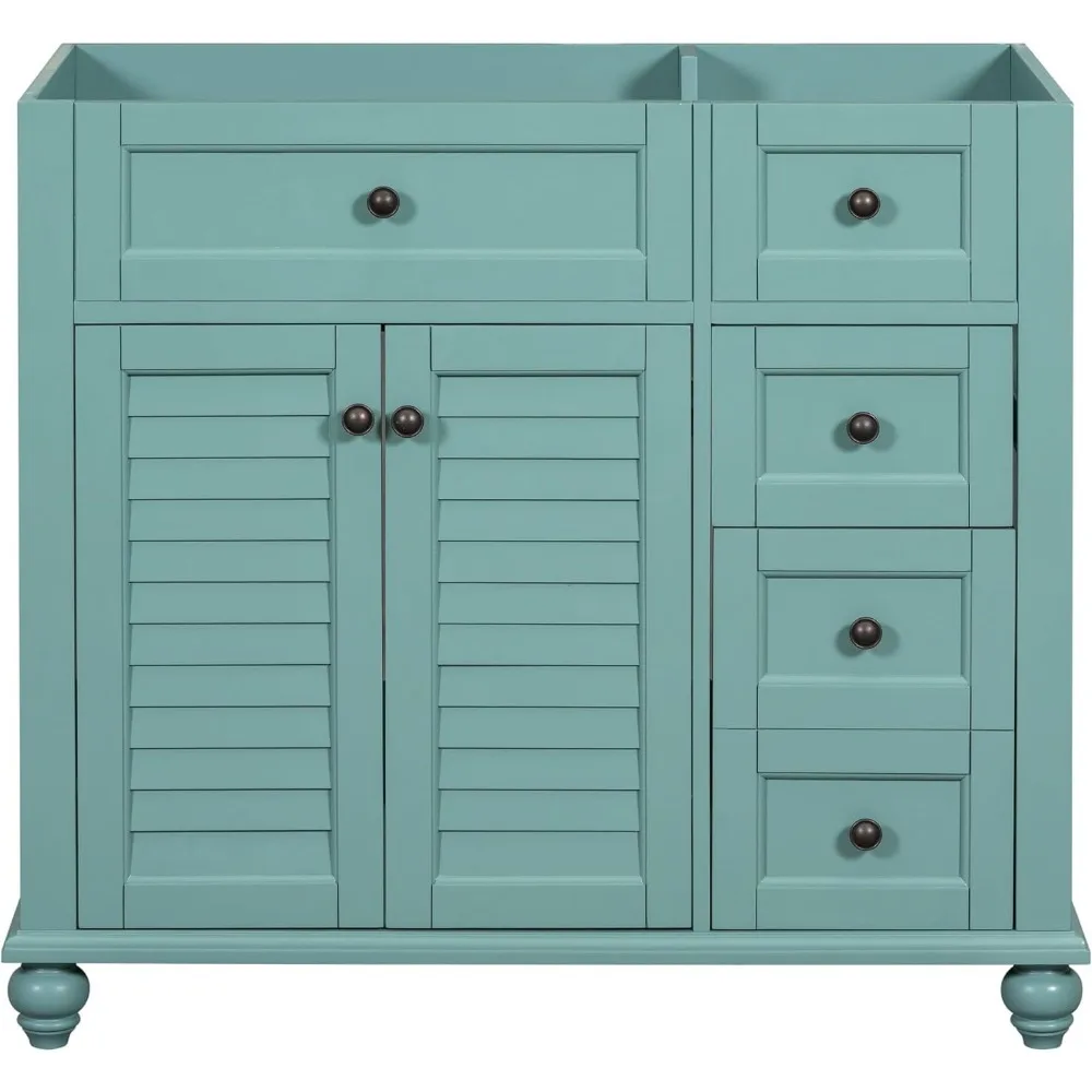 ตู้ห้องน้ำไม้สไตล์กลางศตวรรษ ขนาด 36 นิ้ว พร้อมลิ้นชัก 2 ช่อง และบานประตูแบบปิดนุ่มนวล