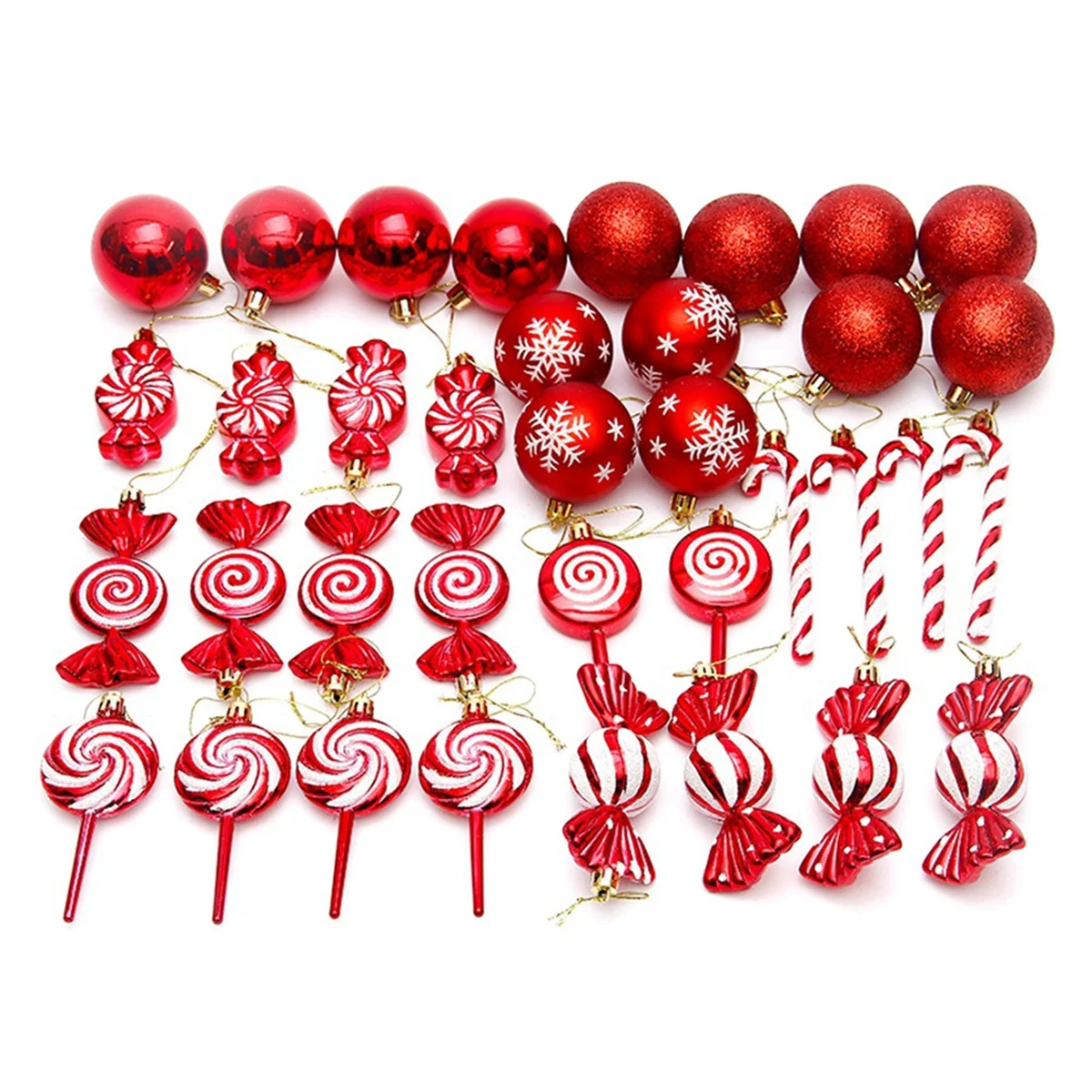 

A59T 36Pcs Christmas Ball Christmas Tree Hanging Pendants Printed Shaped Pendant Christmas Spheres Red
