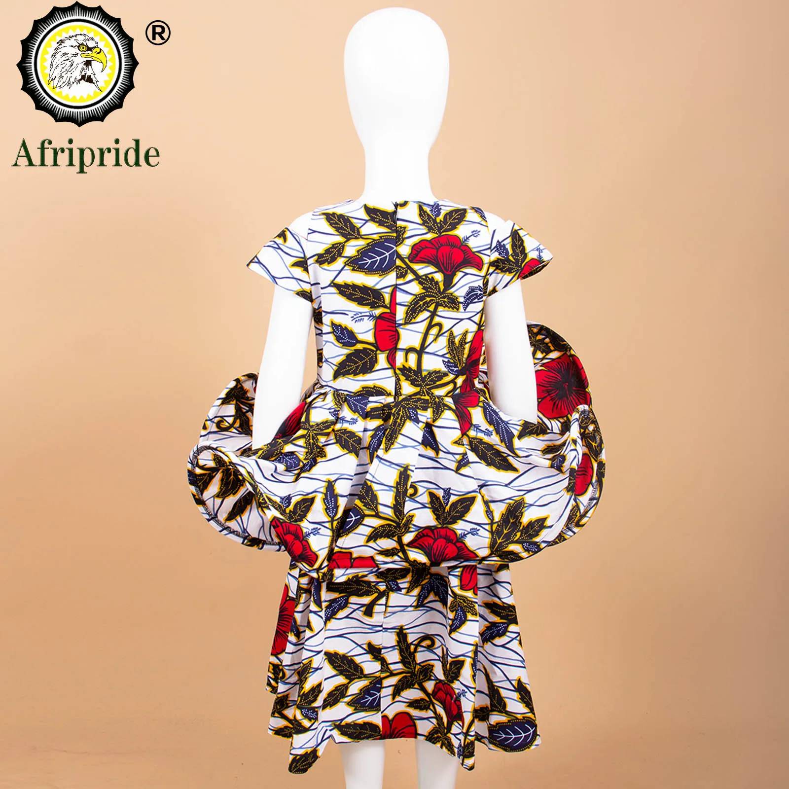 African Girls Dresses Sleeveless Double Princess Dress Casual Lovely Ankara Kids Print Mini Dress Shirt Dress AFRIPRIDE S1940017