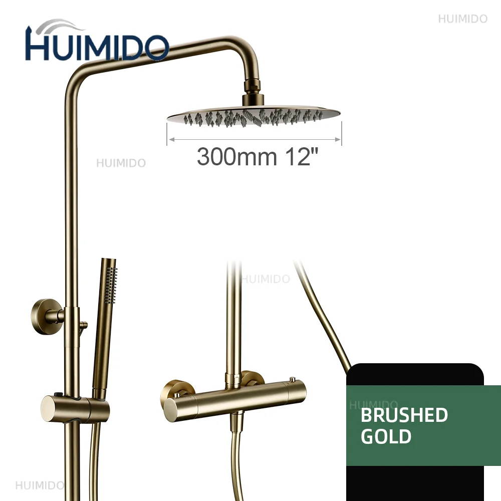 Thermostatic Shower Faucet Thermostat Bathroom Mixer Tap Rain Head Wall-Mount Handheld Sprayer