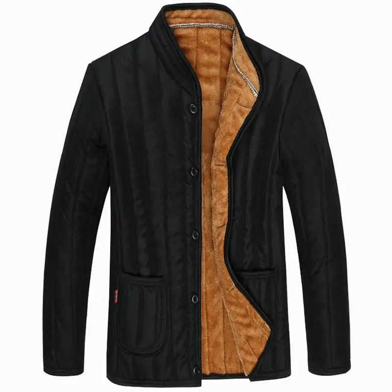 

Men's Thiened Fce Lined Cotton Jaet Autumn Winter Sle Mid-aged Men's Coat Long Length Special Wide Fitdkmesa
