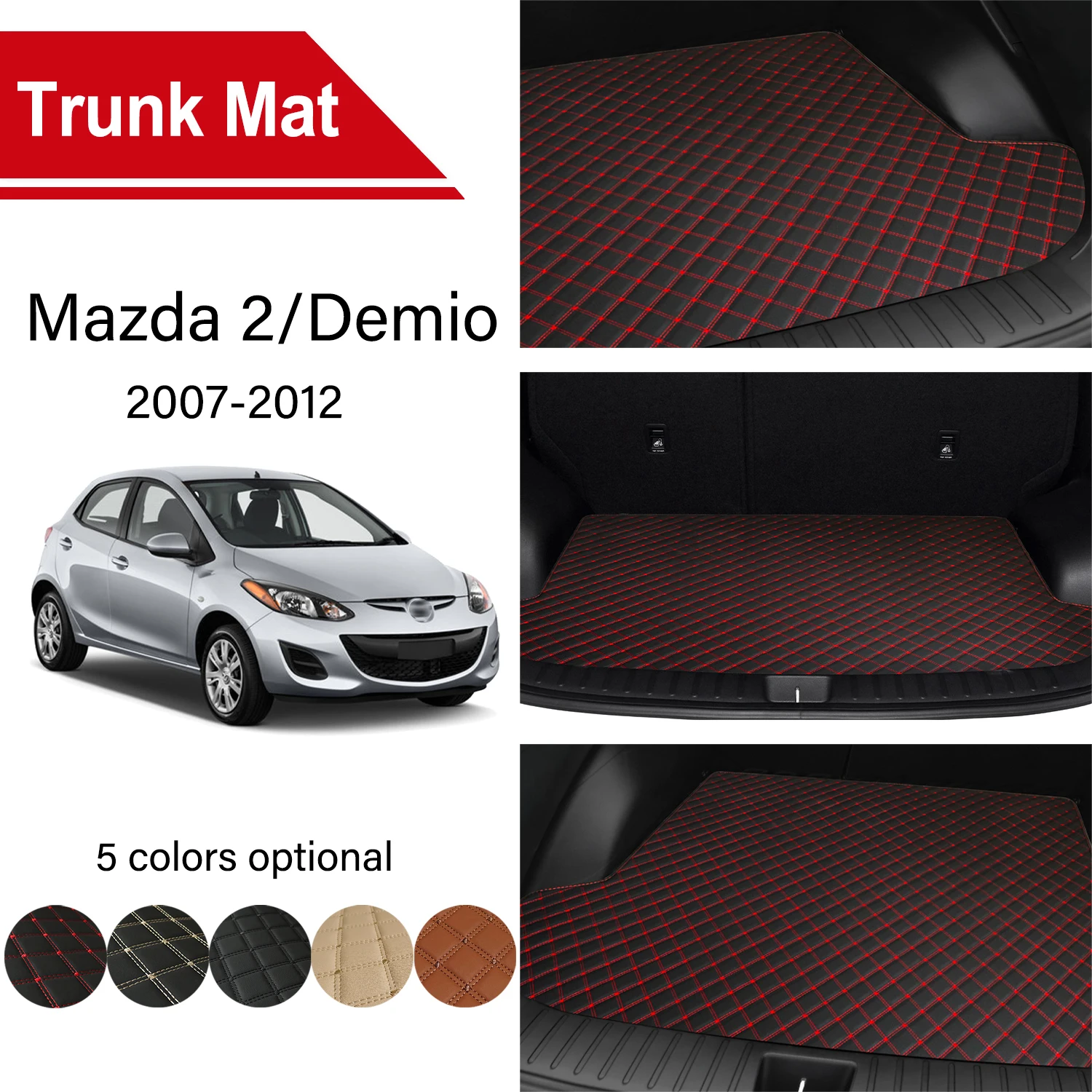 Car Trunk Mat For Mazda 2 Demio Hatchback 2007-2012 Cargo Liner Replacement Carpet Embroidered Leather Car Accessories 2009 2010